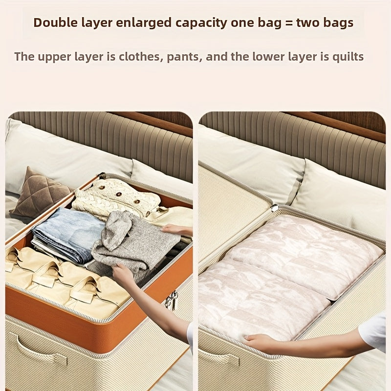 Large Capacity Rectangular Clothes Organizer Beige Non Woven Fabric Stackable Storage Bin