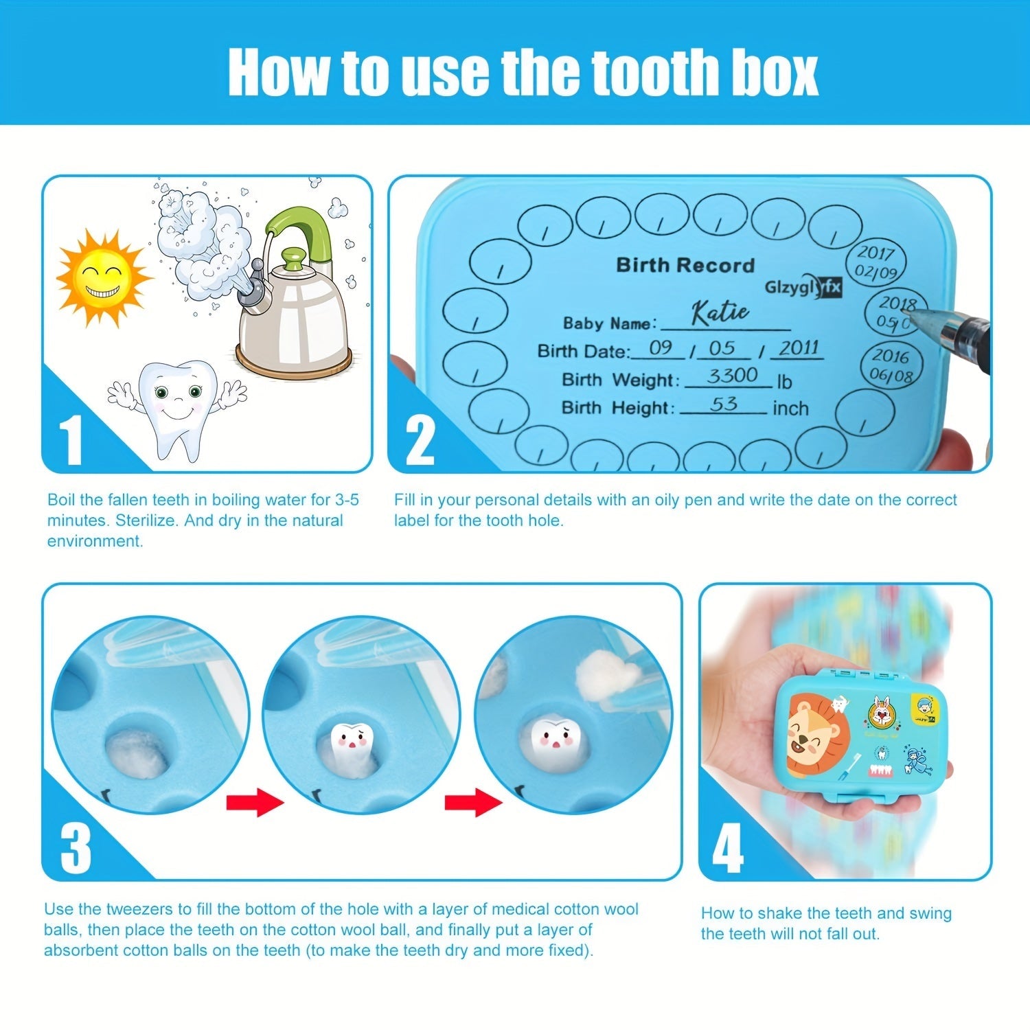 Baby Teeth Keepsake Box for Kids Tooth Storage Container Tooth Fairy Gift