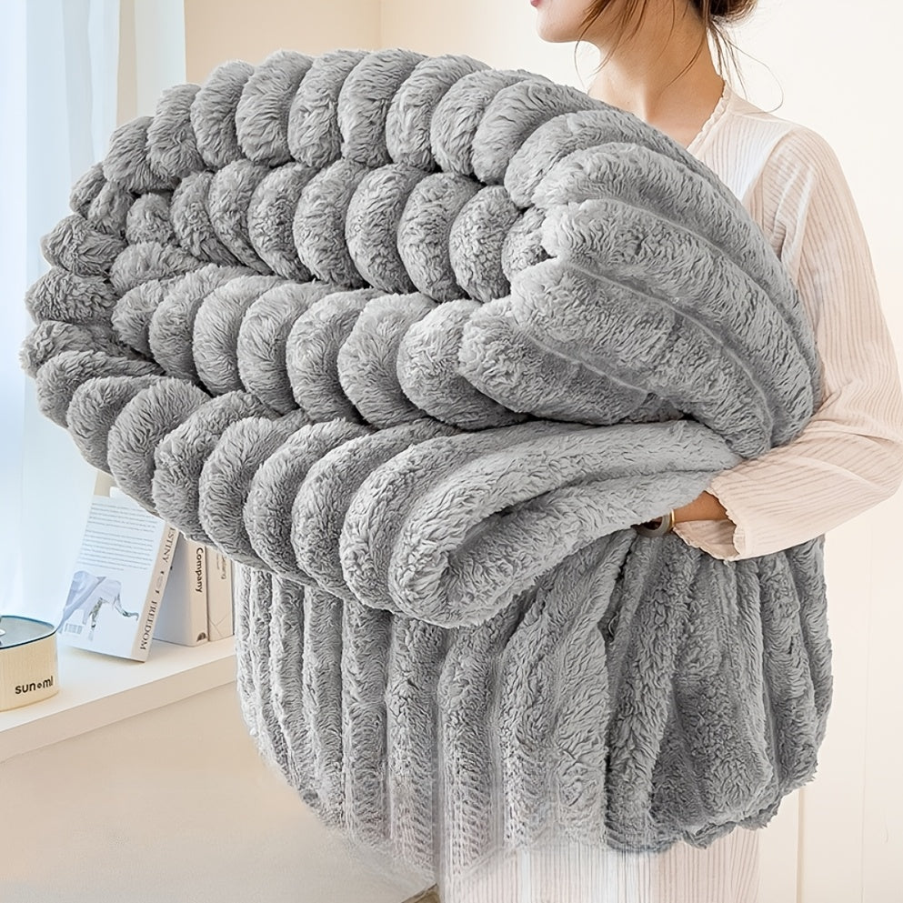 Reversible Rabbit Fur Shawl Blanket Cozy Warm for Napping Camping Sofa Use
