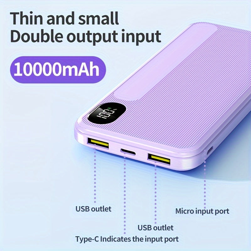 Banco de energía de 10000mAh con carga rápida de 22.5W, doble salida USB, pantalla LED, compacto y portátil para emergencias al aire libre