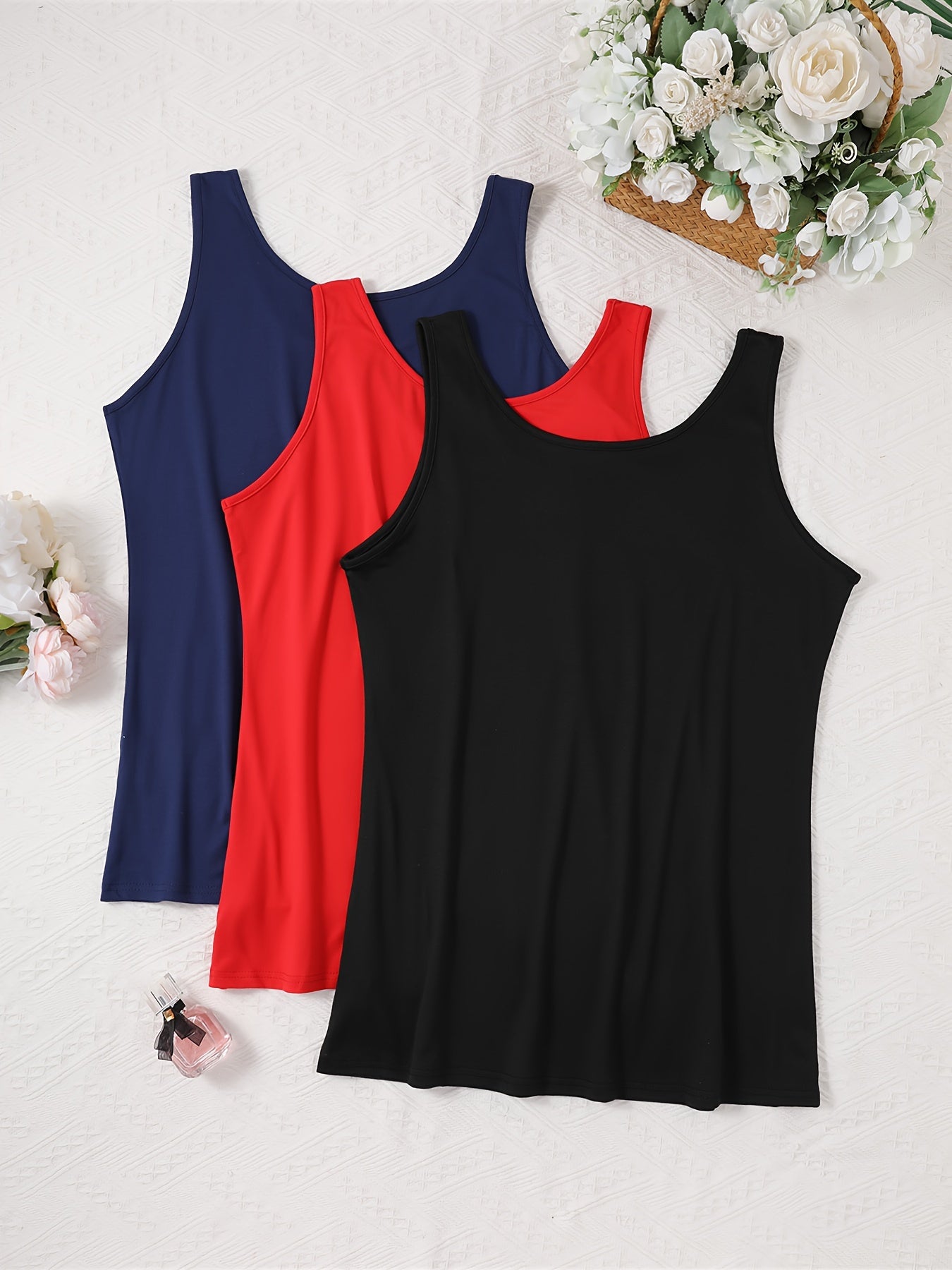 Women's Lounge Tank Tops Pack Plus Size Solid Round Neck Slim Fit Sleepwear