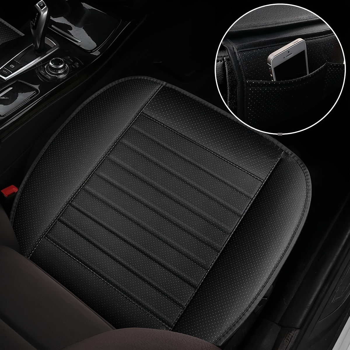 Faux Leather Car Seat Protector Cushion with Breathability and Anti-Slip Safety