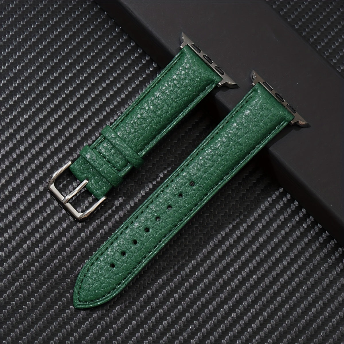 Navy Blue Synthetic Leather Watch Band for Apple Watch with Stainless Steel Clasp Compatible with Series 3-9