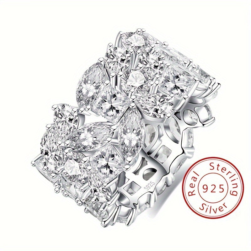 Sterling Silver Engagement Ring 15.8ct Zirconia Wide Band Wedding Jewelry