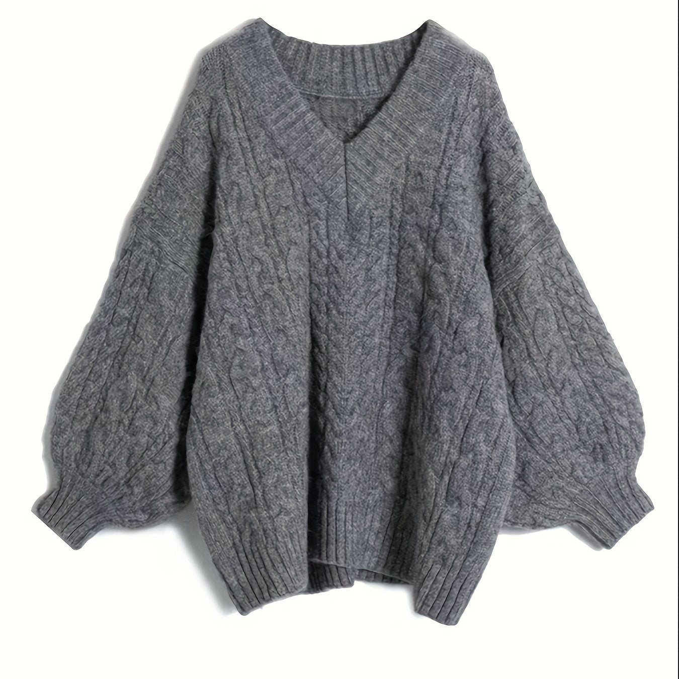 Women's V-Neck Cable Knit Sweater Fall Winter Long Sleeve Solid Color Polyester Stretch Pullover