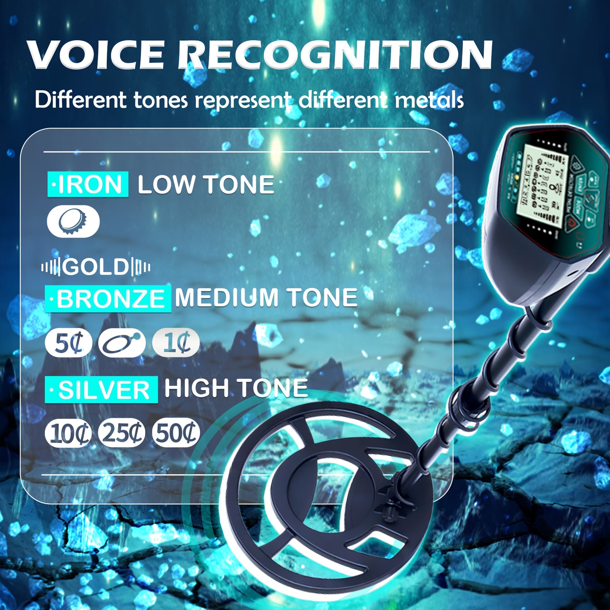 High-Precision Metal Detector with 25.4cm Coil Adjustable LED Display Backlit Screen for Coin and Treasure Hunting