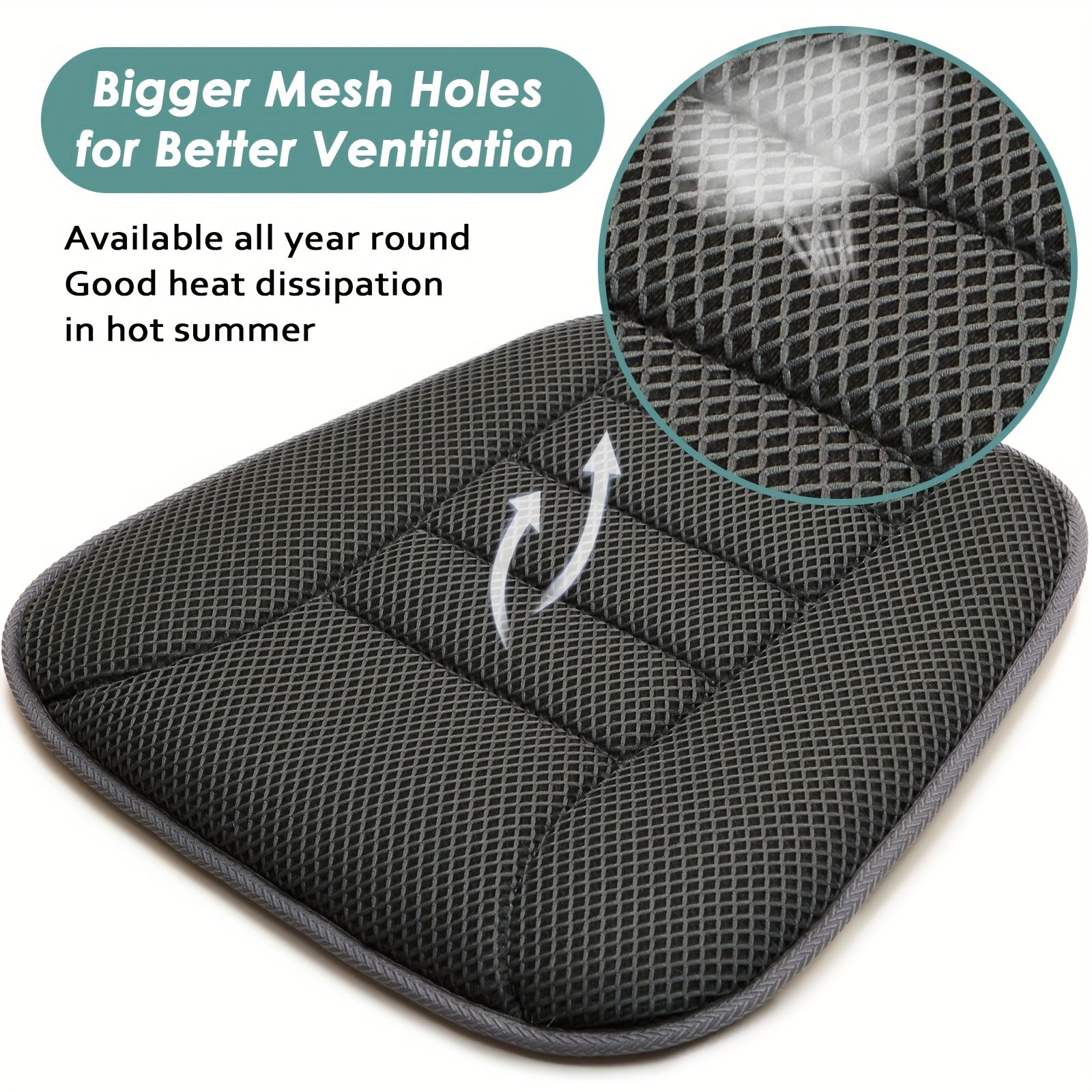 Car Seat Cushion Breathable 3D Mesh Non-Slip Polyester Black All-Season