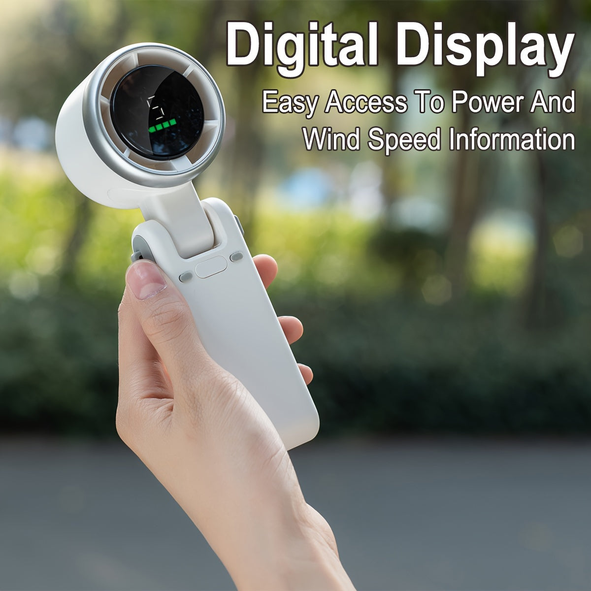 Portable Handheld Fan with Digital Display 5-Speed Rechargeable Battery Indoor Outdoor
