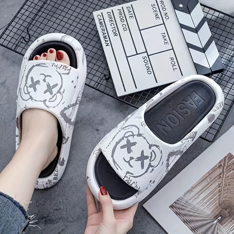 Kids Cartoon Bear Slippers PVC Non-Slip Indoor Outdoor Summer Casual White Gray