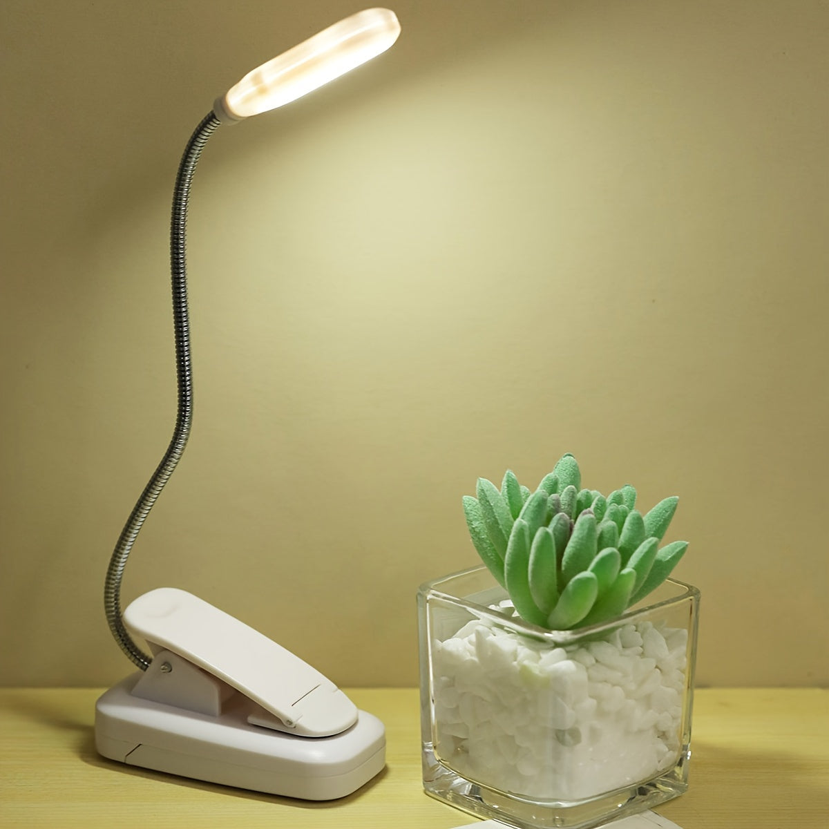 White LED Book Light with Adjustable Arm and Clip for Reading at Night