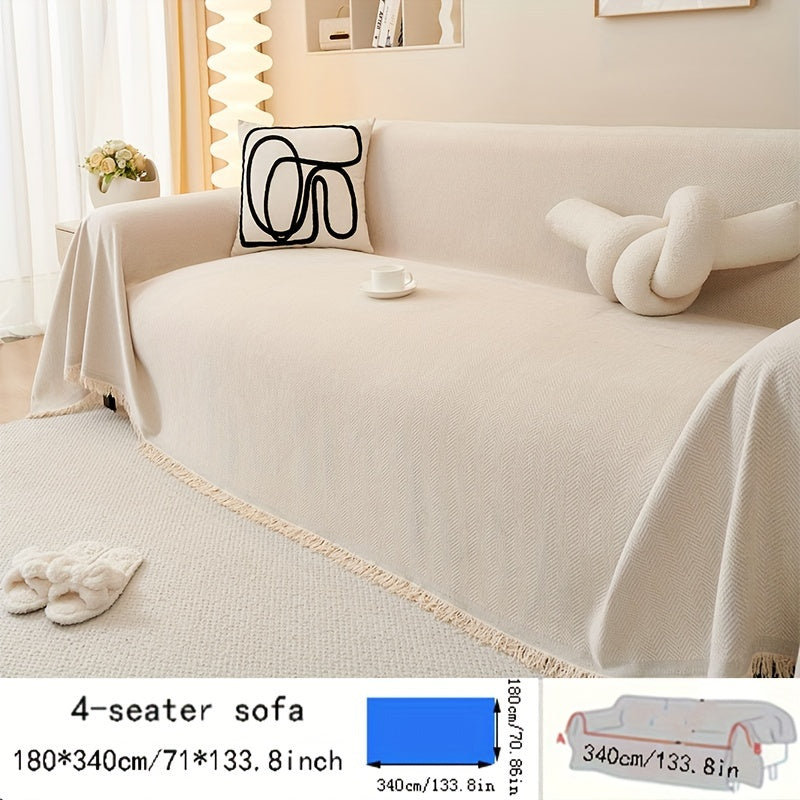 Chenille Sofa Throw Waterproof Baby Fleece Cover All-Season Universal Fit Tassel Machine Washable