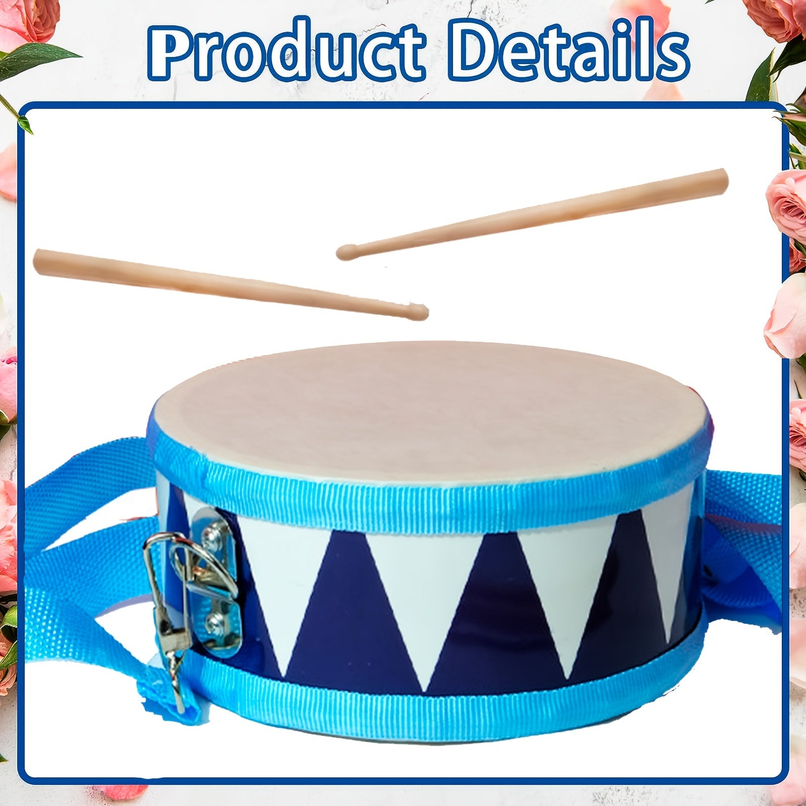 Wooden Drum Set for Beginners with Adjustable Strap and 2 Drumsticks White