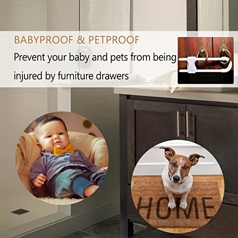 4-Pack Adjustable U-Latch Safety Locks for Cabinets and Drawers