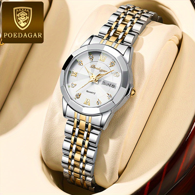 Ayollarlar uchun biznes kvarts soat, yoritilgan sana ko'rsatuvchi, po'lat band, zamonaviy qobiq