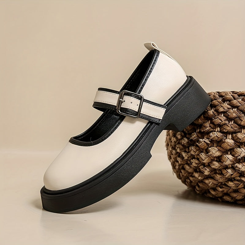 Women's Mary Jane Flats All-Season Comfortable Leather Leather with Buckle Straps