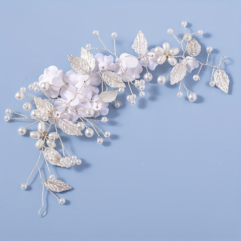 Wedding Hair Vine with Pearls and Leaf Accents for Bridal and Special Occasions