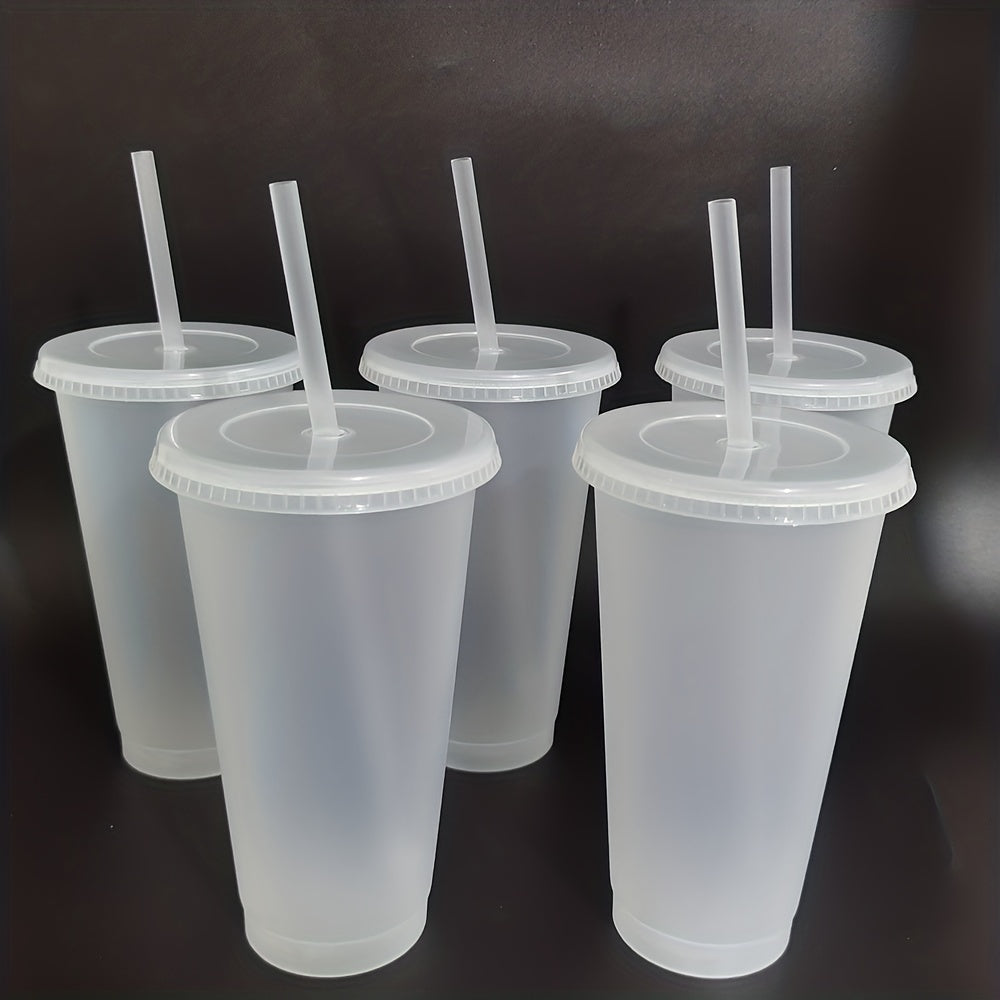 Reusable Plastic Cups with Straws and Lids, 5-Pack for Parties and Gifts