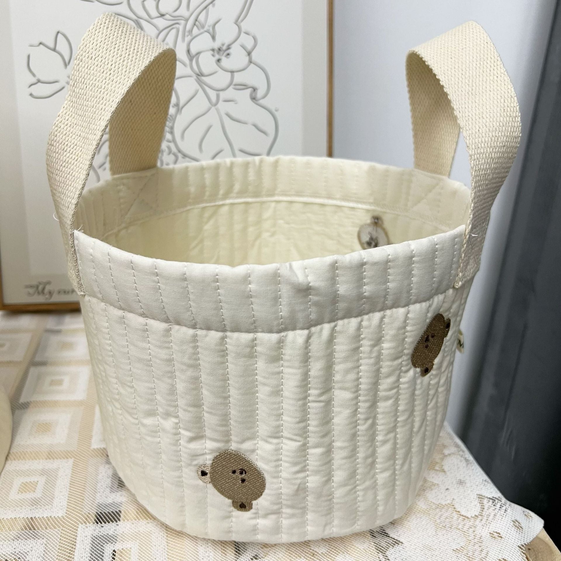 Quilted Fabric Storage Basket for Organizing Rooms and Closets