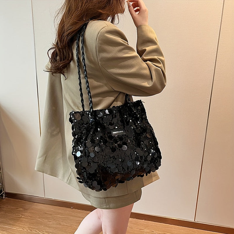 Summer Hot Bag with Large Capacity Crossbody Shoulder Bag Black Silver Grey Fabric