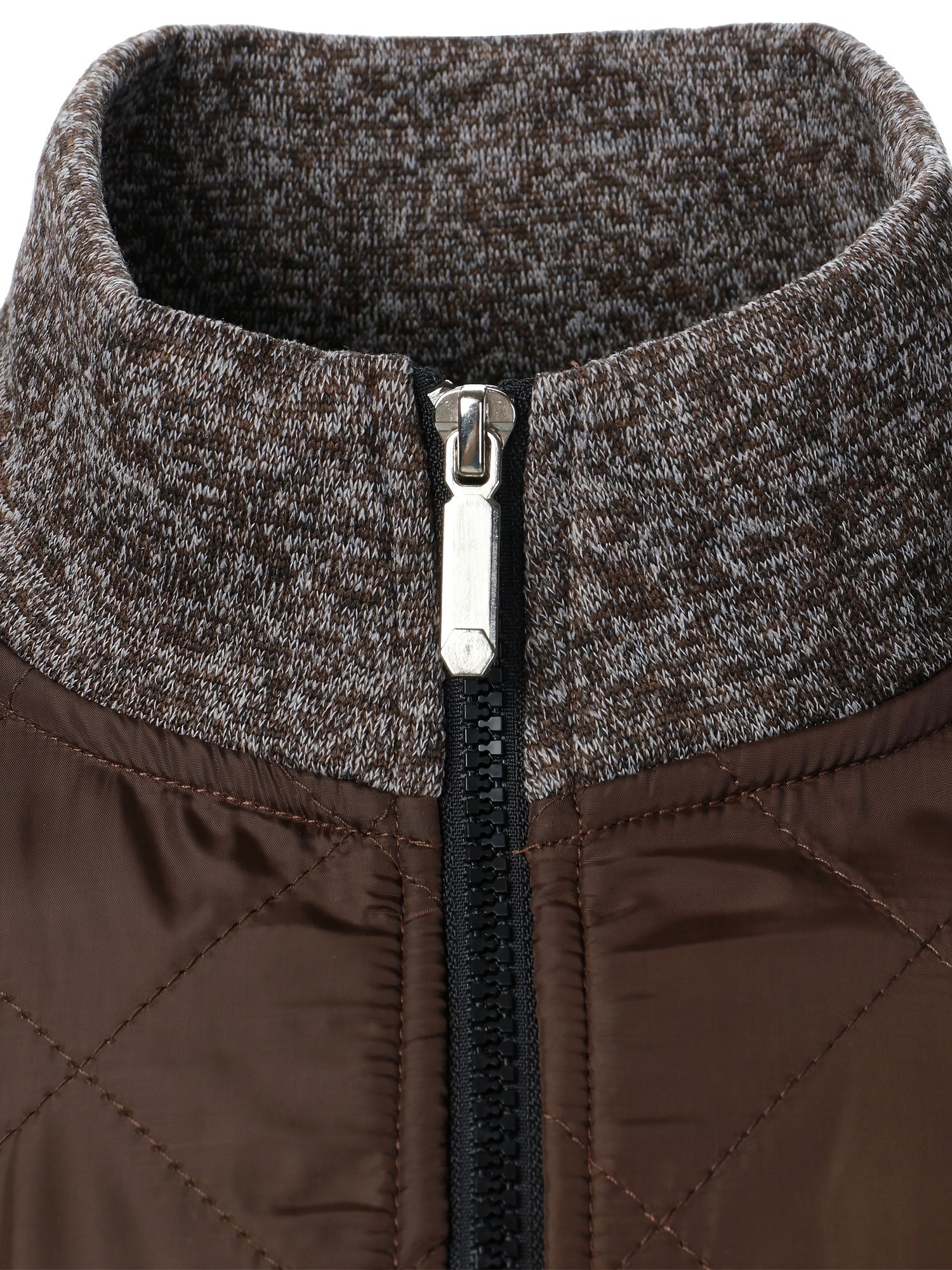 Men's Quilted Polyester Jacket with Long Sleeves and Stand Collar for Spring and Autumn Outdoor Wear