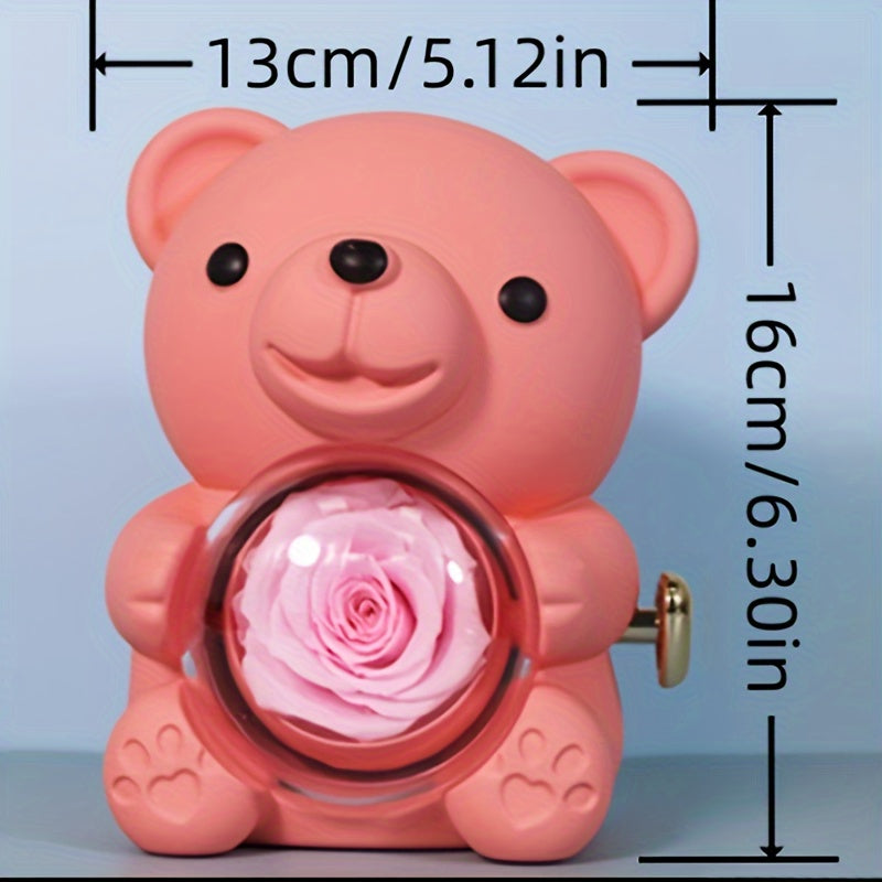 Art Deco Jewelry Box with Rotating Bear Hug Flower Design Plastic Gift Box