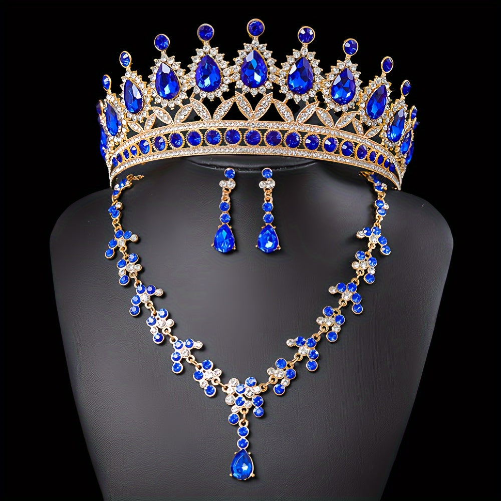 Elegant Rhinestone Queen Tiara and Jewelry Set with Necklace and Earrings for Weddings and Events