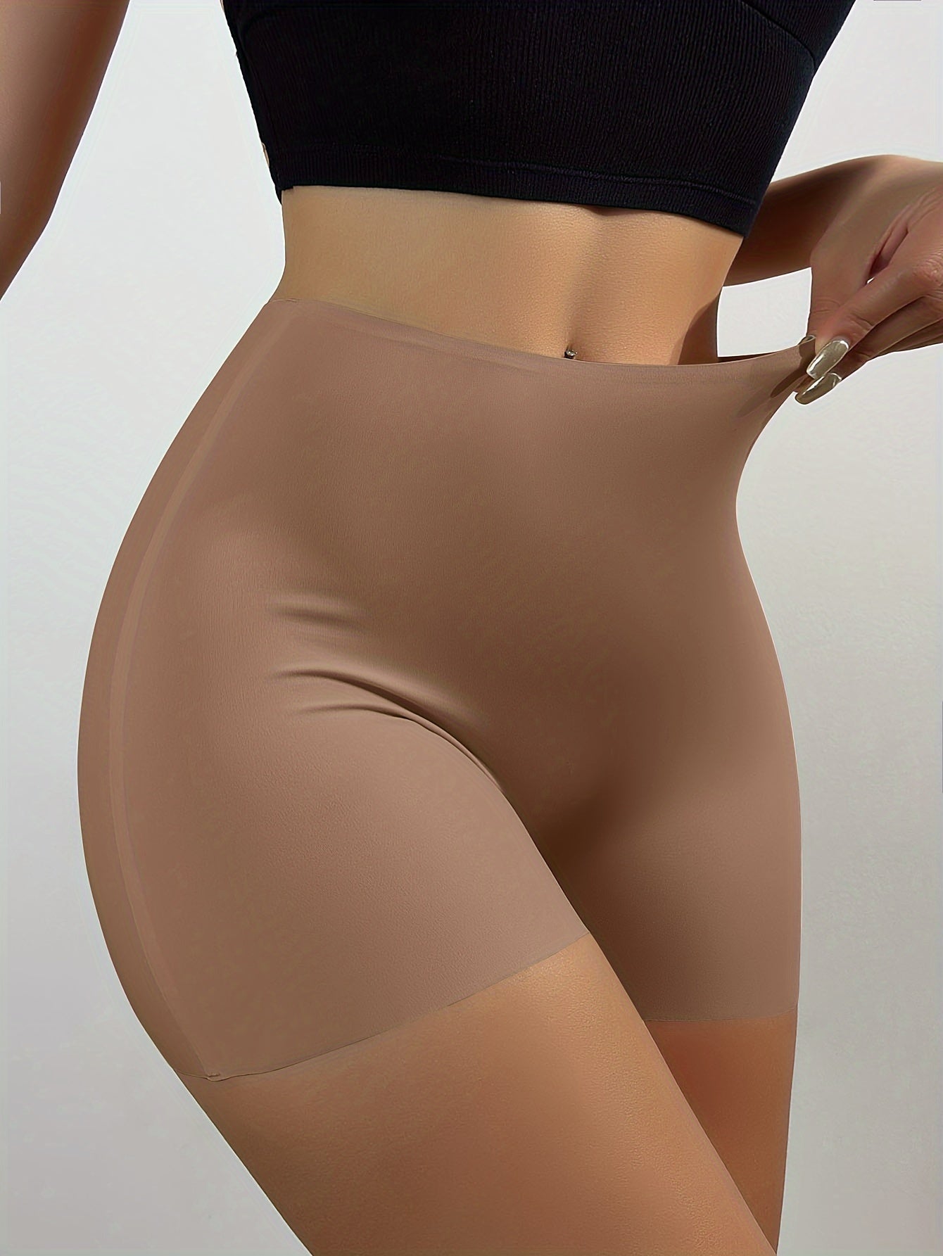 Bragas de tiro alto sin costuras para mujer, negras, antirozaduras, sin enrollarse, con dobladillo de nylon y elastano