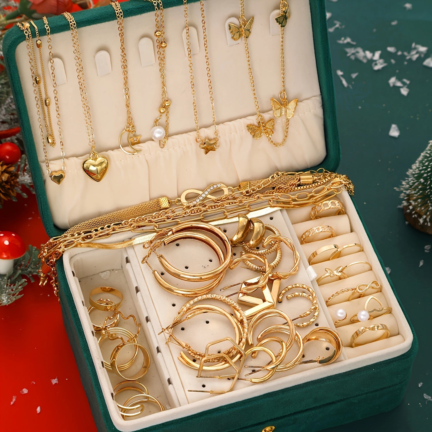 Women's Jewelry Set 58 Pieces Heart and Butterfly Faux Pearl Cubic Zirconia Gift