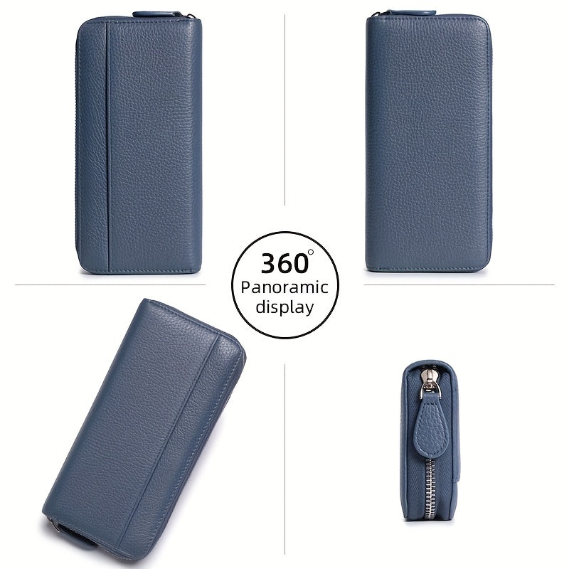 Ayollar uchun haqiqiy charm RFID o'g'irlikka qarshi uzun fermuarlı hamyon, 19 ta karta joyi, 1 ta tangalar cho'ntagi va 5 ta naqd pul joyi bilan.