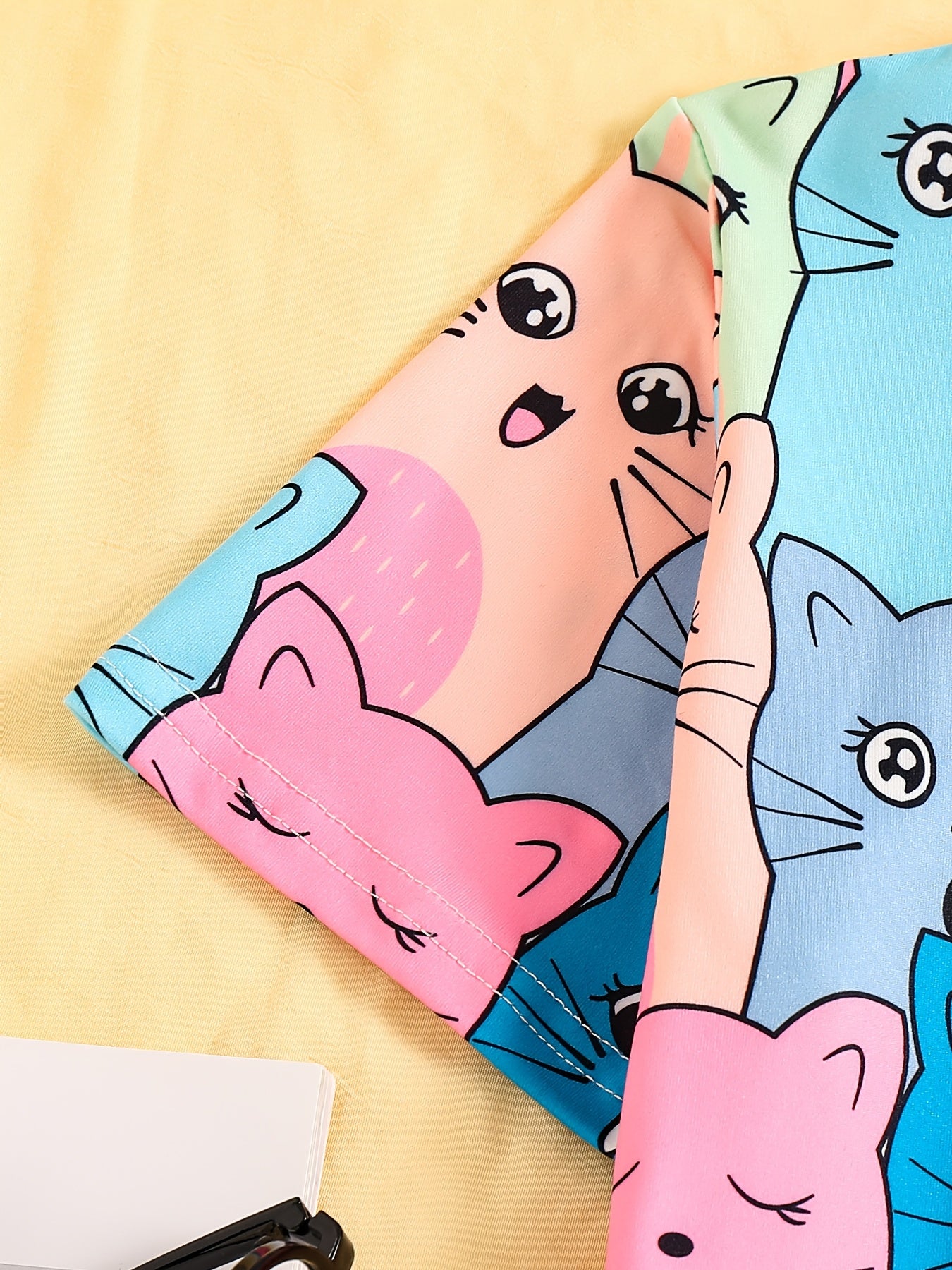 3-qismli pijama to'plami qizlar uchun mushuk printli dam olish kiyimlari