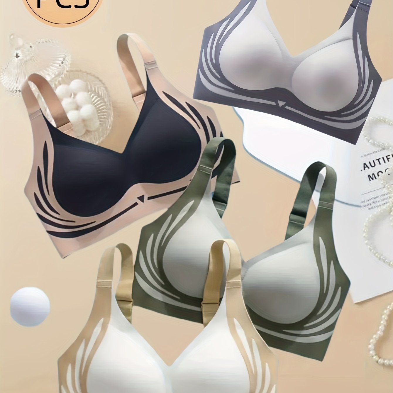 Women's Nylon Sports Bras 4-Pack, Color Block, High Support, Removable Pads