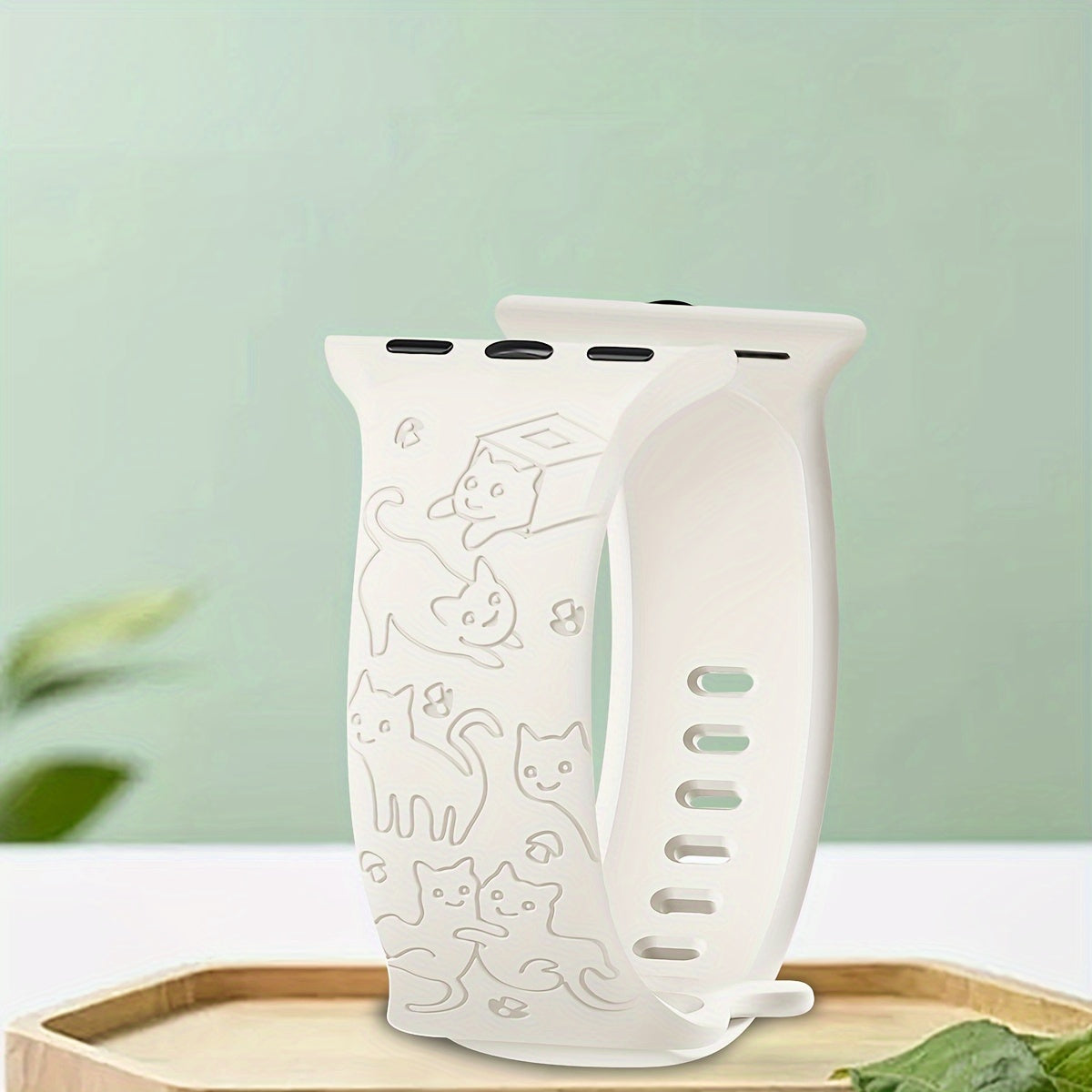 Engraved Silicone Watch Band with Kitten Pattern for iWatch Compatible with Multiple Sizes