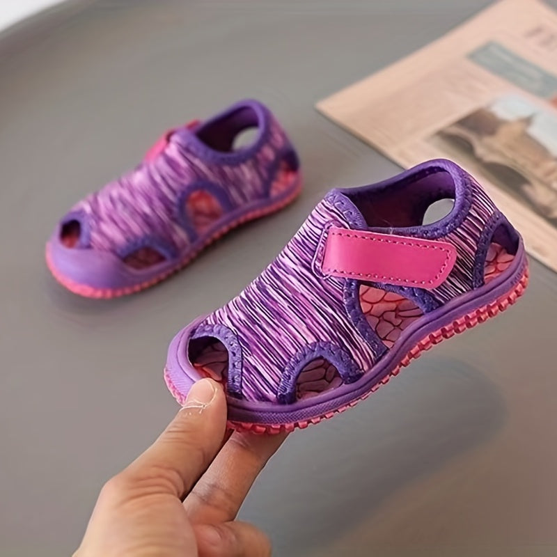 Girls Summer Breathable Striped Platform Sandals Low Top Wedge Toe Cap Anti-Slip Wear-Resistant