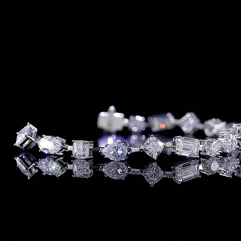 Sterling Silver Tennis Bracelet with Synthetic Zirconia for Special Events and Birthdays