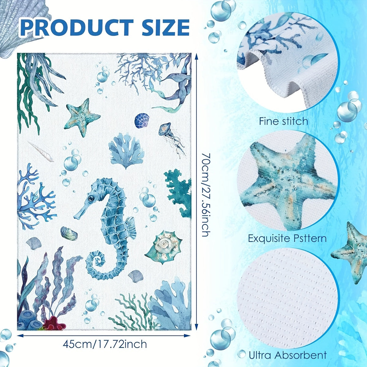 6-Piece Microfiber Kitchen Towel Set with Turtle and Ocean Animal Designs Absorbent for Cooking Baking Cleaning