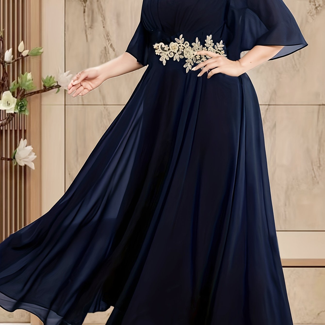 Платье для подружек невесты большого размера с цветочным рукавом и V-образным вырезом, короткий рукав, свадебное