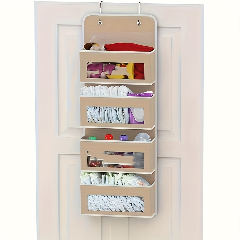 Organizador de almacenamiento colgante de tela con 4 estantes y bolsillos de gran capacidad para dormitorio, baño y despensa