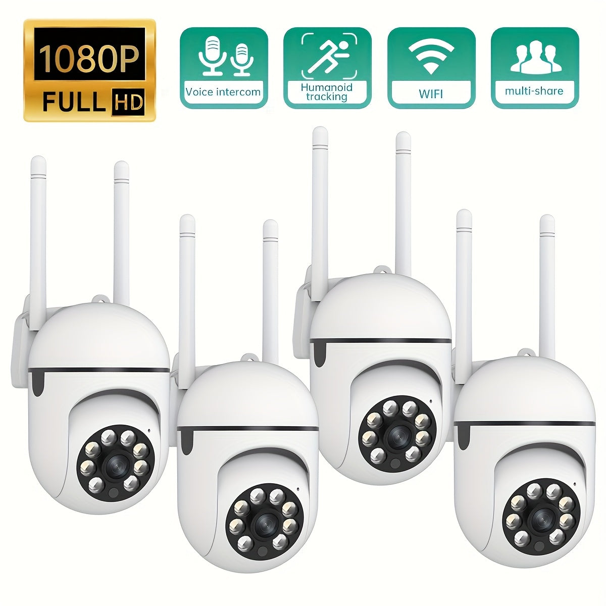 1080P Full HD Wireless Security Camera with Color Night Vision and Two-Way Audio for Indoor Outdoor Monitoring