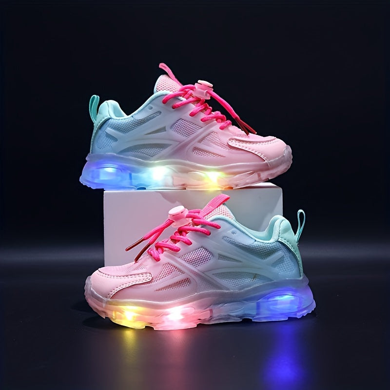 Girls' LED Sneakers Dual-Tone Gradient Breathable Low-Top Casual Shoes for Students