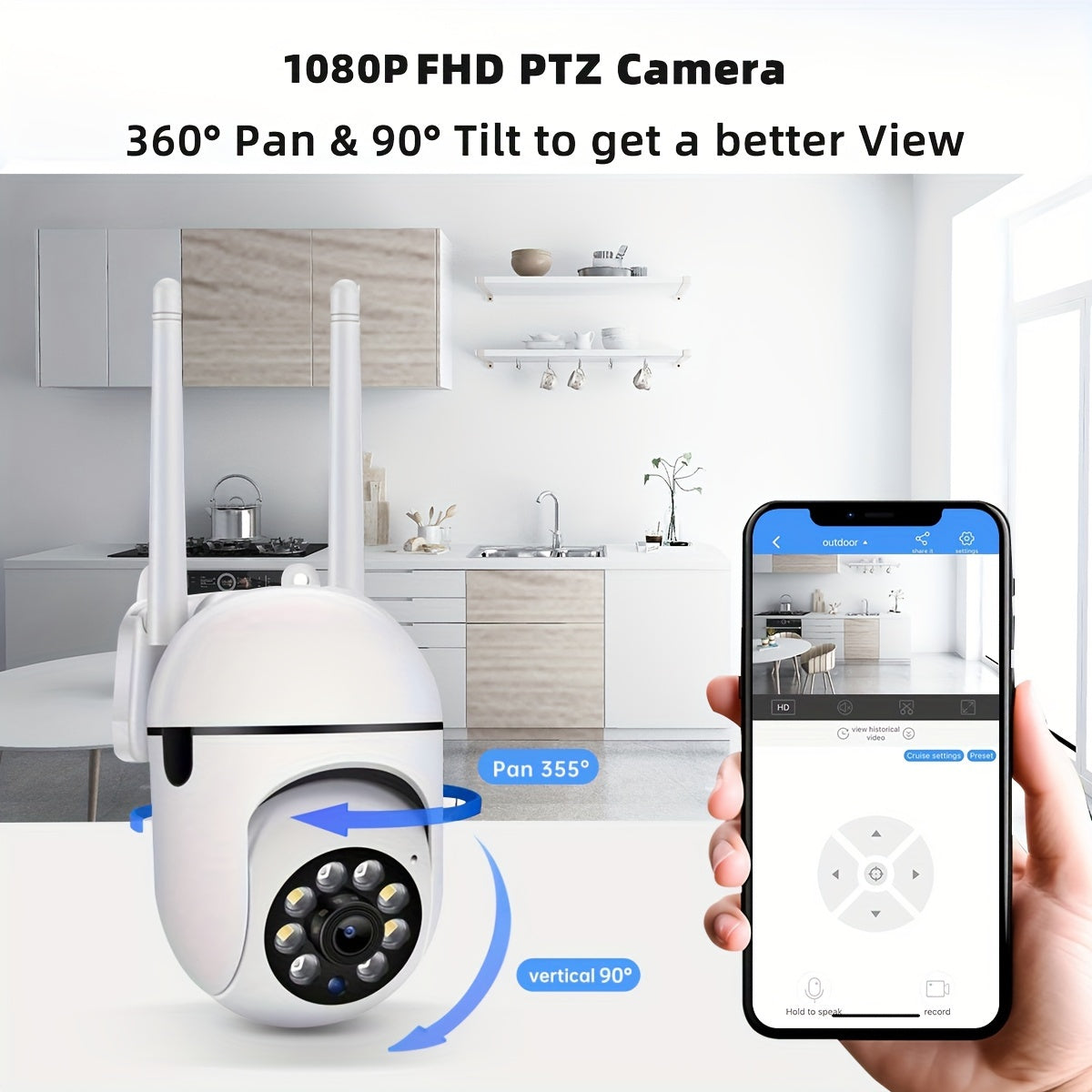 1080P HD Indoor Home Security Camera with Full-Color Night Vision Two-Way Audio PTZ Motion Tracking Wall Mount