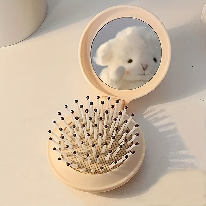Travel Hairbrush with Mirror Foldable Scalp Massaging Air Cushion Dry Hair