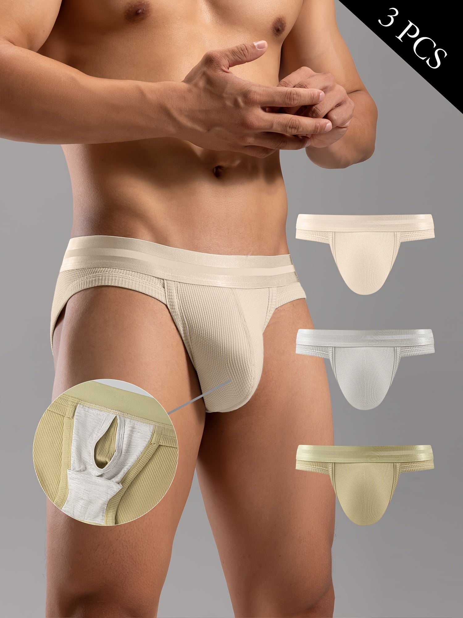 Men's Breathable Solid Color Triangle Briefs with Large Pouch 3-Pack