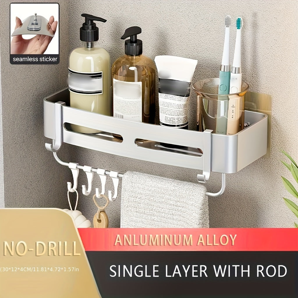 Wall-Mounted Bathroom Storage Rack Aluminum No-Drill Shower Shelf for Shampoo and Cosmetics