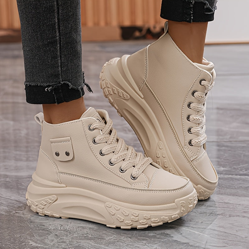 Women's Chunky Platform Sneakers Lace-Up High-Top Running Casual Shoes in Multiple Colors