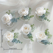 Romantic Wrist Corsage with Roses and Faux Pearls for Weddings and Parties