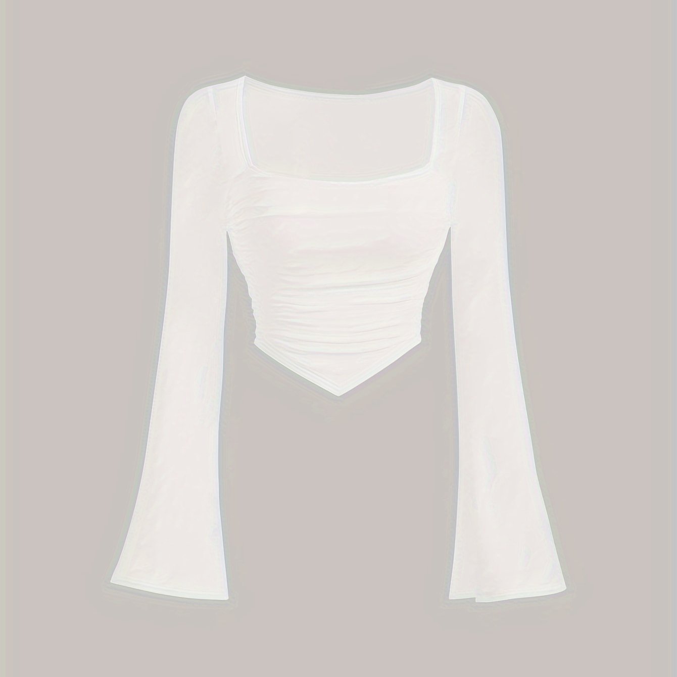 Ayollar uchun kvadrat bo'yinli, bir rangli futbolka, polyester to'qimachilik matosidan tayyorlangan. Qisqa uzunlik, cho'ziluvchan tor moslik bilan bahor/kovak ko'rinishi uchun zamonaviy.