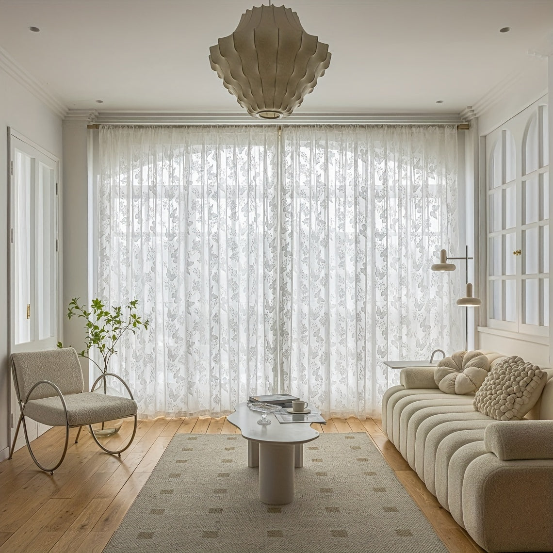 Luxurious Gold Lace Jacquard Embroidered Curtains Set with Sand Finish for Living Room Bedroom and Home Office