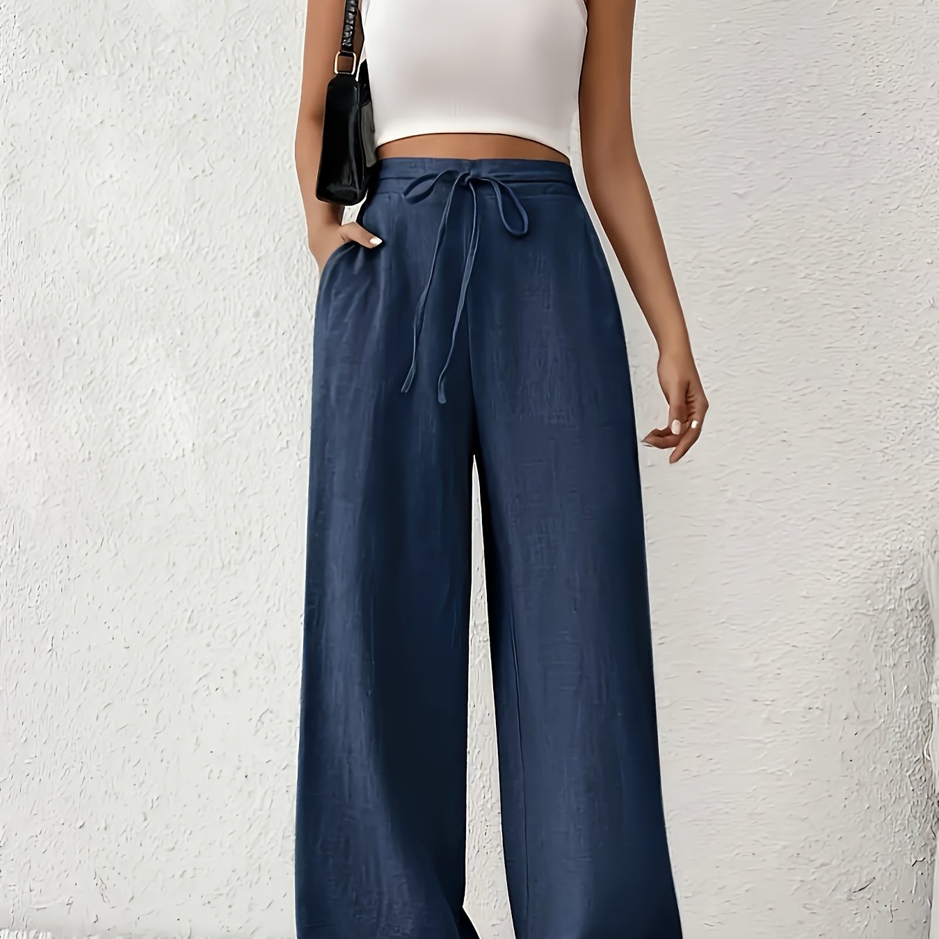 Plus Size Women Wide-Leg Pants Cotton Casual Solid Color Spring Summer Fall