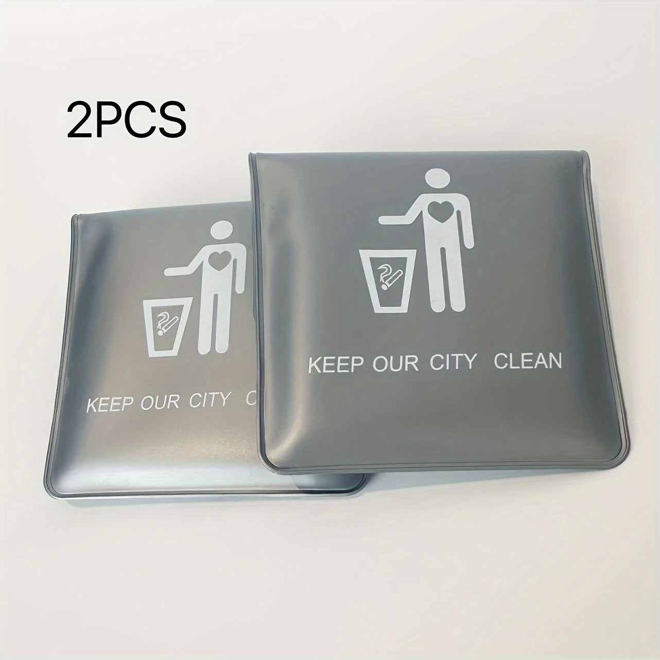 2-Pack Plastic Square Ashtrays, Fireproof Travel Pouch, Outdoor Cigarette Dispenser