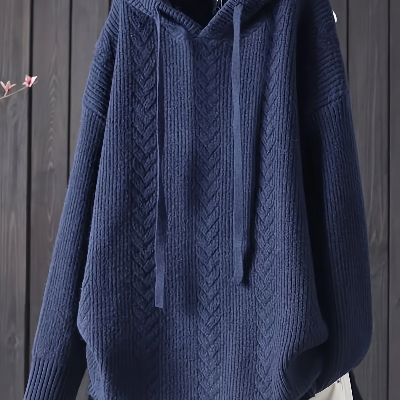 Ayollar uchun plussizali kapüşonli sviter, kuz va qish uchun, bir rangli, tortish ipi bilan, tasodifiy uzun qo'lqon.